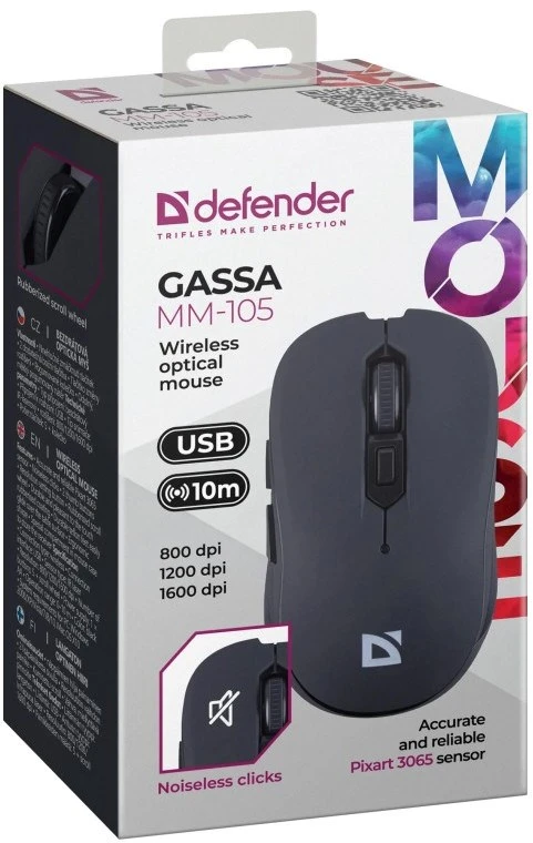 Pelė DEFENDER GASSA MM-105 RF SILENT Juodas