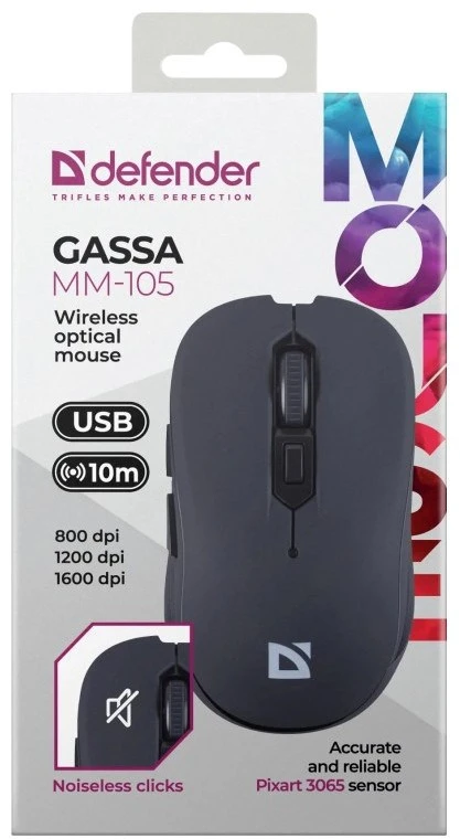 Pelė DEFENDER GASSA MM-105 RF SILENT Juodas