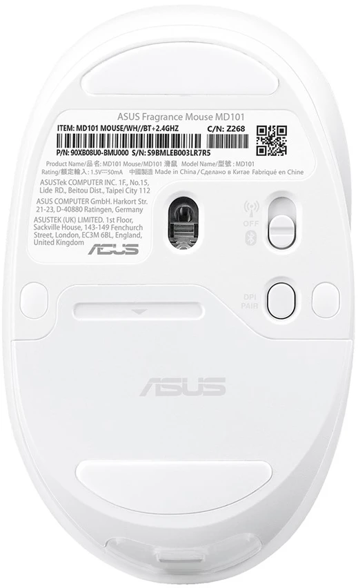 Asus Fragrance MD101 | Pelė | 2.4 GHz, Bluetooth | Iridescent Baltas