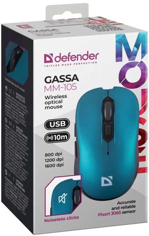 Pelė DEFENDER GASSA MM-105 RF SILENT Mėlynas