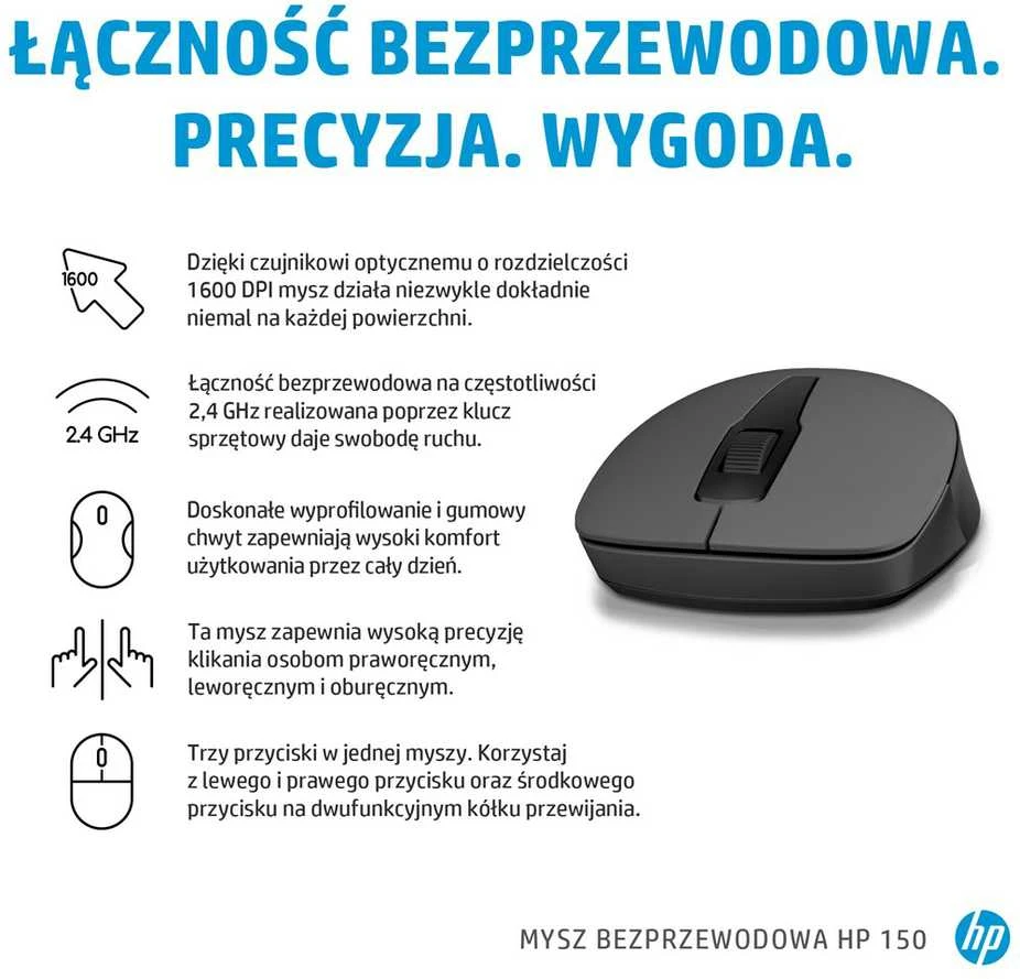 Hewlett Packard (HP) HP 150 Belaidė pelė - Juodas