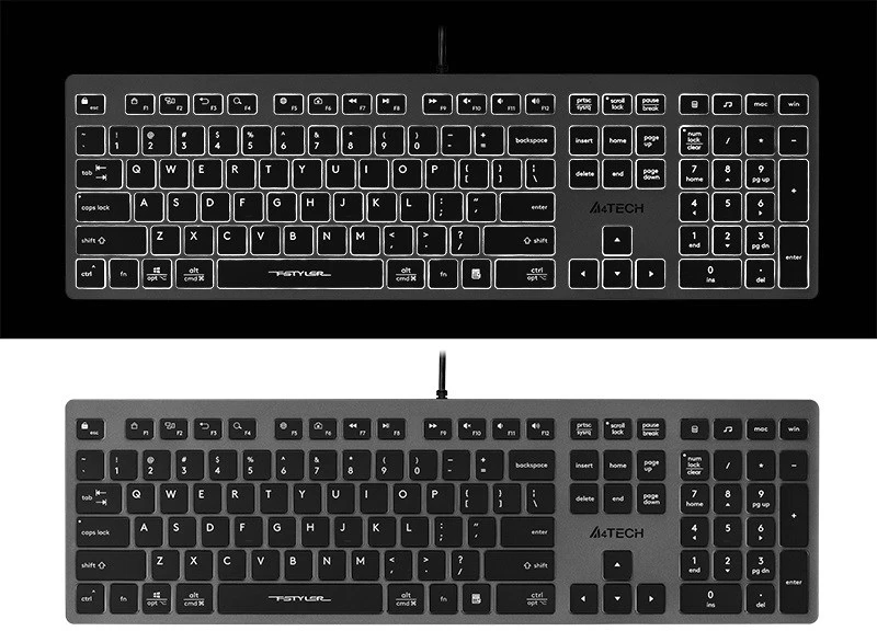 A4Tech FSTYLER FX60H (Baltas su pašvietimu) klaviatūra USB QWERTY Juodas, Pilkas