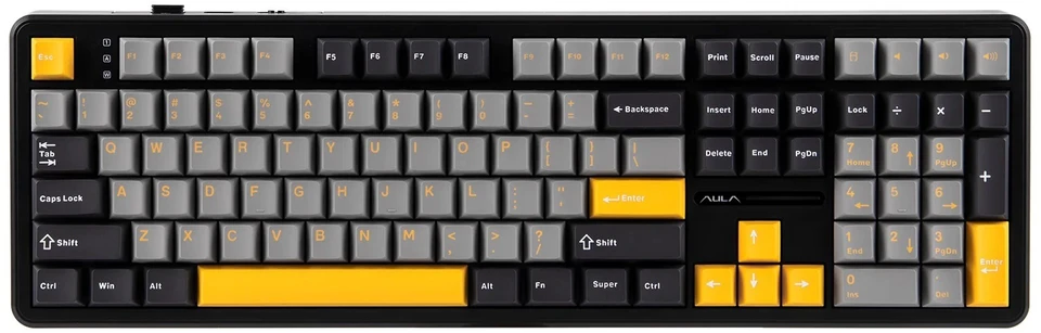 F108 Gray+Oranžinis+Deep Gray Gasket Klaviatūra with Volcano RGB Switches – AULA