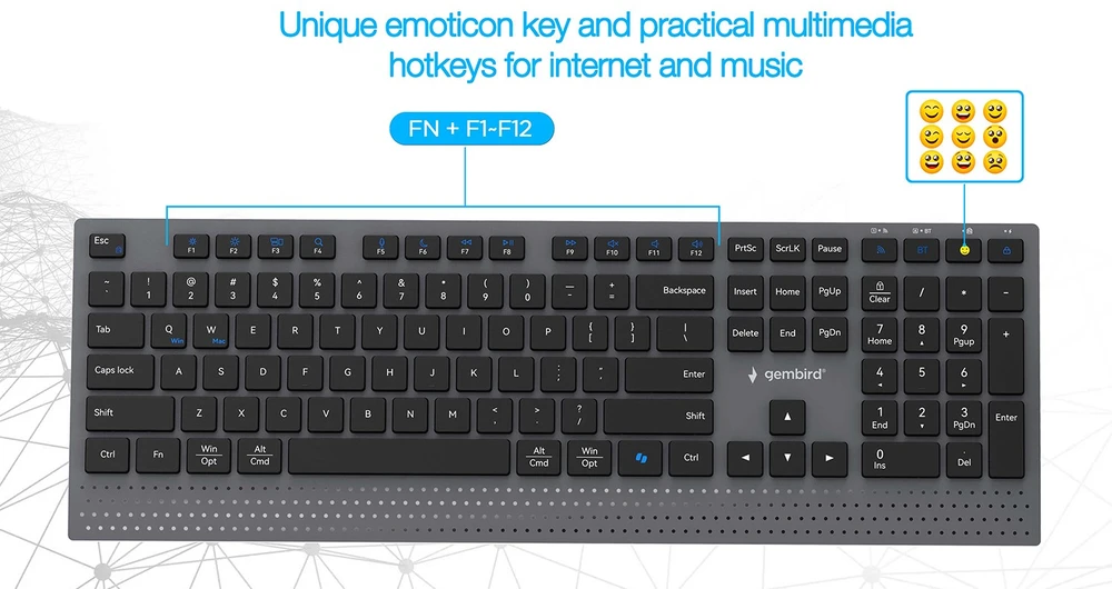 Klaviatūra Gembird KBS-WPS-02 Dual-mode slim wireless desktop set, 2.4G+BT, US išdėstymas