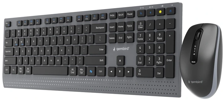 Klaviatūra Gembird KBS-WPS-02 Dual-mode slim wireless desktop set, 2.4G+BT, US išdėstymas