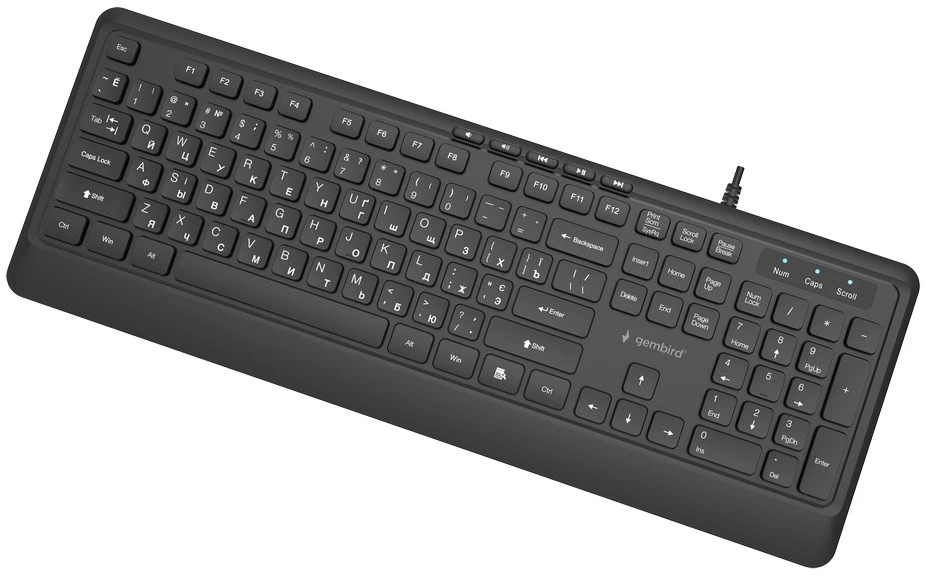 Gembird KB-MCH-05-CYRL Slim su laidu multimedia klaviatūra, juodas, RU išdėstymas