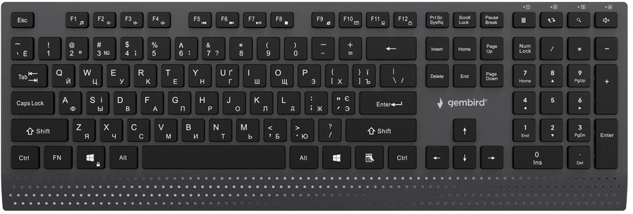 Gembird KB-MCH-06-CYRL Slim su laidu multimedia klaviatūra with Type-C adapter, Cyrillic išdėstymas, juodas