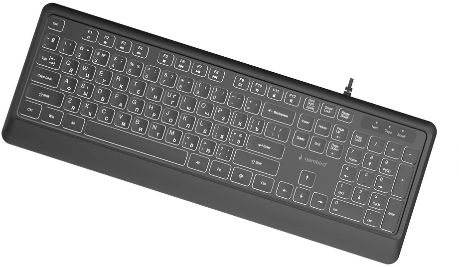 Gembird KB-UML-04-CYRL Slim su laidu backlight klaviatūra, juodas, Cyrillic išdėstymas