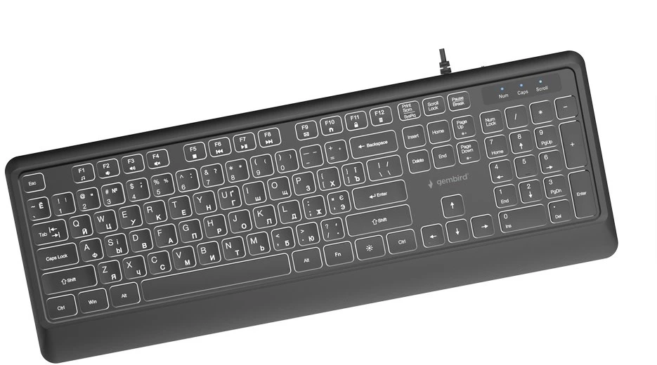Gembird KB-UML-04-CYRL Slim su laidu backlight klaviatūra, juodas, Cyrillic išdėstymas