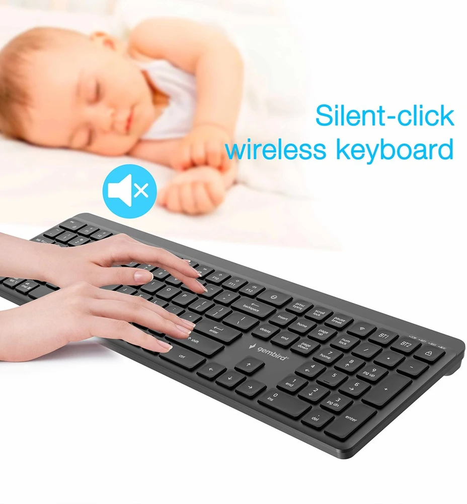 Gembird KB-WPS-03 Dual-mode pro-business slim Belaidė klaviatūra, 2.4G+BT, US išdėstymas