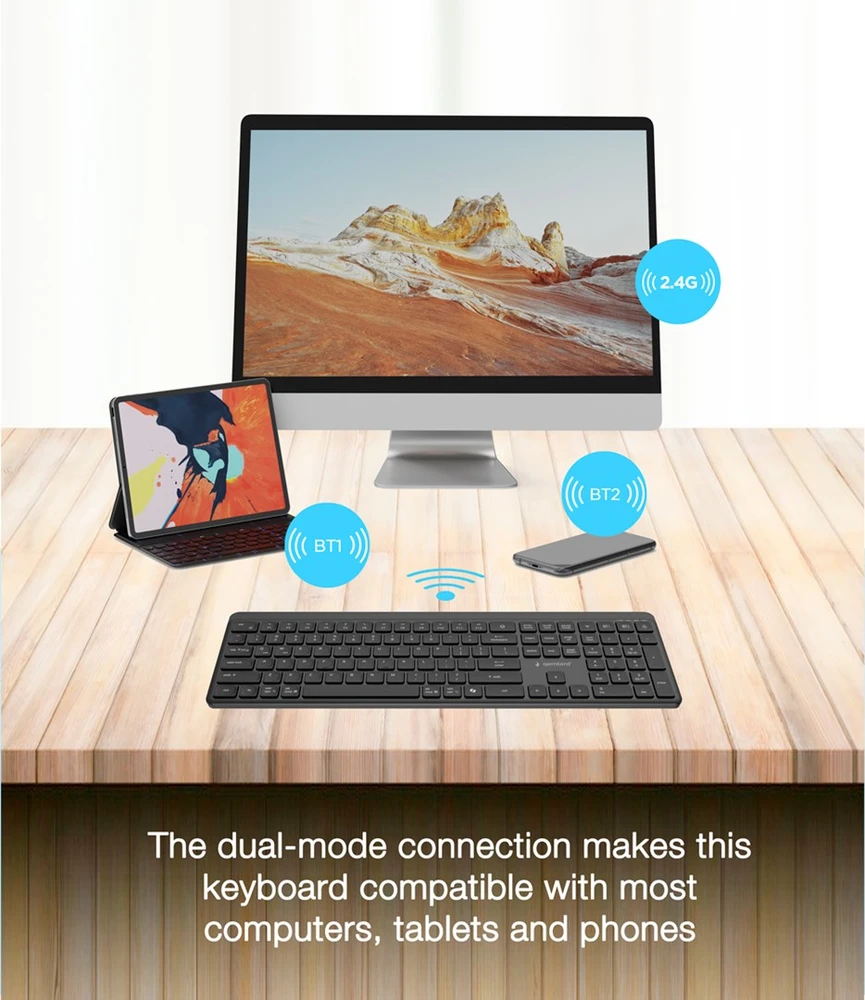 Gembird KB-WPS-03-CYRL Dual-mode pro-business slim Belaidė klaviatūra, 2.4G+BT, RU išdėstymas