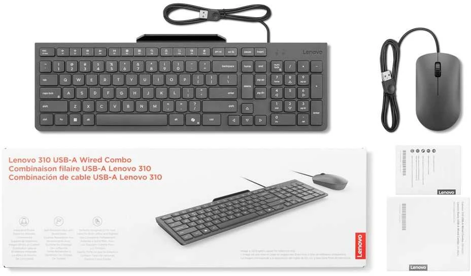 Klaviatūra Lenovo 310 USB-A su laidu Combo US English | Klaviatūros ir pelės rinkinys | su laidu | su pele | US English | Luna Pilkas