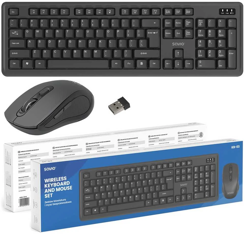 Savio KB-03 klaviatūra su pele Home/Office USB QWERTY US English Juodas