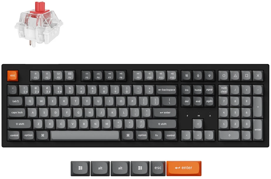 Keychron K10 Max Wireless (K10M-H1) - US išdėstymas - Hot-Swappable Super Raudona Switches - Juodas (Juoda) Mechaninė Belaidė Žaidimų Klaviatūra