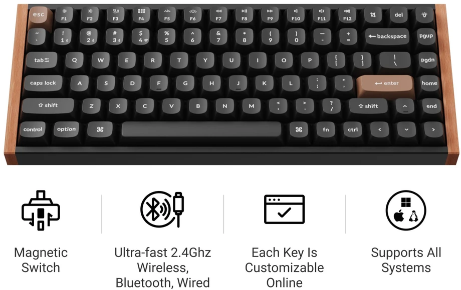 Klaviatūra - Keychron K2 HE SE Belaidė Mechaninė RGB Klaviatūra, Anglies Juoda