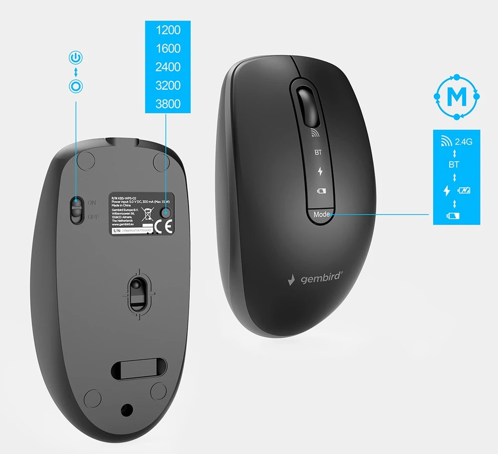 Klaviatūra Gembird KBS-WPS-02-CYRL Dual-mode slim wireless desktop set, 2.4G+BT, RU išdėstymas