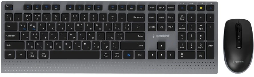 Klaviatūra Gembird KBS-WPS-02-CYRL Dual-mode slim wireless desktop set, 2.4G+BT, RU išdėstymas
