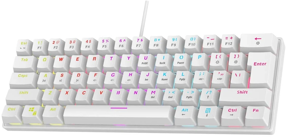 Klaviatūra - RAMPAGE PLOWER K60 61 klavišų QWERTY mechaninė žaidimų klaviatūra, RGB, USB, balta