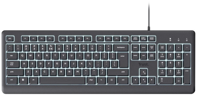 Klaviatūra - Trust Primo USB QWERTY klaviatūra su 104 klavišais reguliuojamas apšvietimas juoda