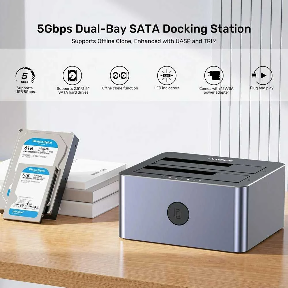 Klonavimo Stotis - UNITEK 2X SATA 2,5"/3,5" USB 5GB