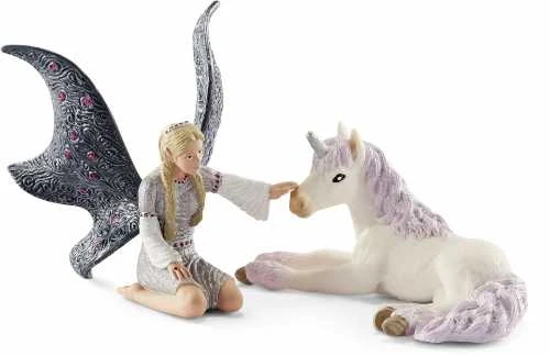 Kolekcionuojama figūrėlė - Schleich Lindariel su vienaragiu kumeliuku (fėja, detalus dizainas)