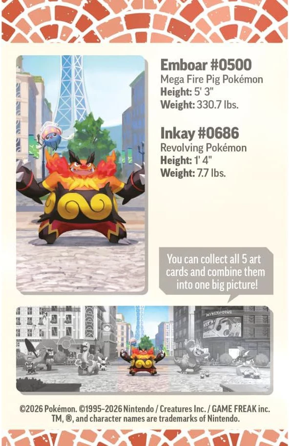 Kolekcionuojamos Kortelės - Pokémon TCG Lumiose City Mini Tin Emboar, 2 Booster Packs, Sticker Sheet, Kodo kortelė