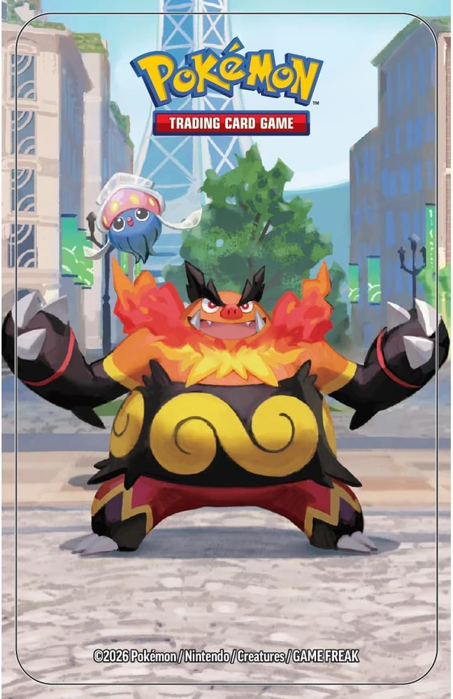 Kolekcionuojamos Kortelės - Pokémon TCG Lumiose City Mini Tin Emboar, 2 Booster Packs, Sticker Sheet, Kodo kortelė