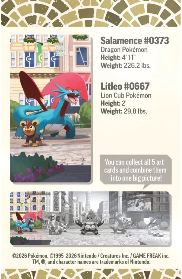 Kolekcionuojamos Kortelės - Pokémon TCG Lumiose City Mini Tin Salamence, 2 Booster Packs, Sticker Sheet, Art Card