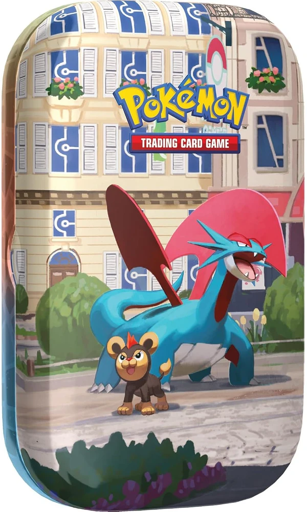 Kolekcionuojamos Kortelės - Pokémon TCG Lumiose City Mini Tin Salamence, 2 Booster Packs, Sticker Sheet, Art Card