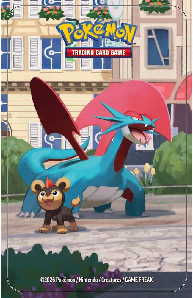 Kolekcionuojamos Kortelės - Pokémon TCG Lumiose City Mini Tin Salamence, 2 Booster Packs, Sticker Sheet, Art Card