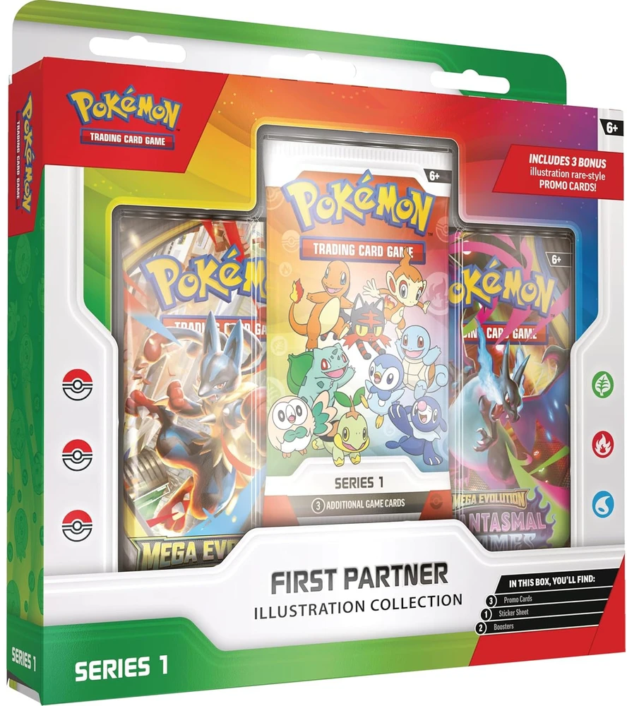 Kolekcionuojamų Kortų Žaidimas - Pokémon First Partner Iliustracijų Kolekcijos Dėžutė, 3 Promo Kortos, 2 Booster Pakuotės, Daugiaspalvė