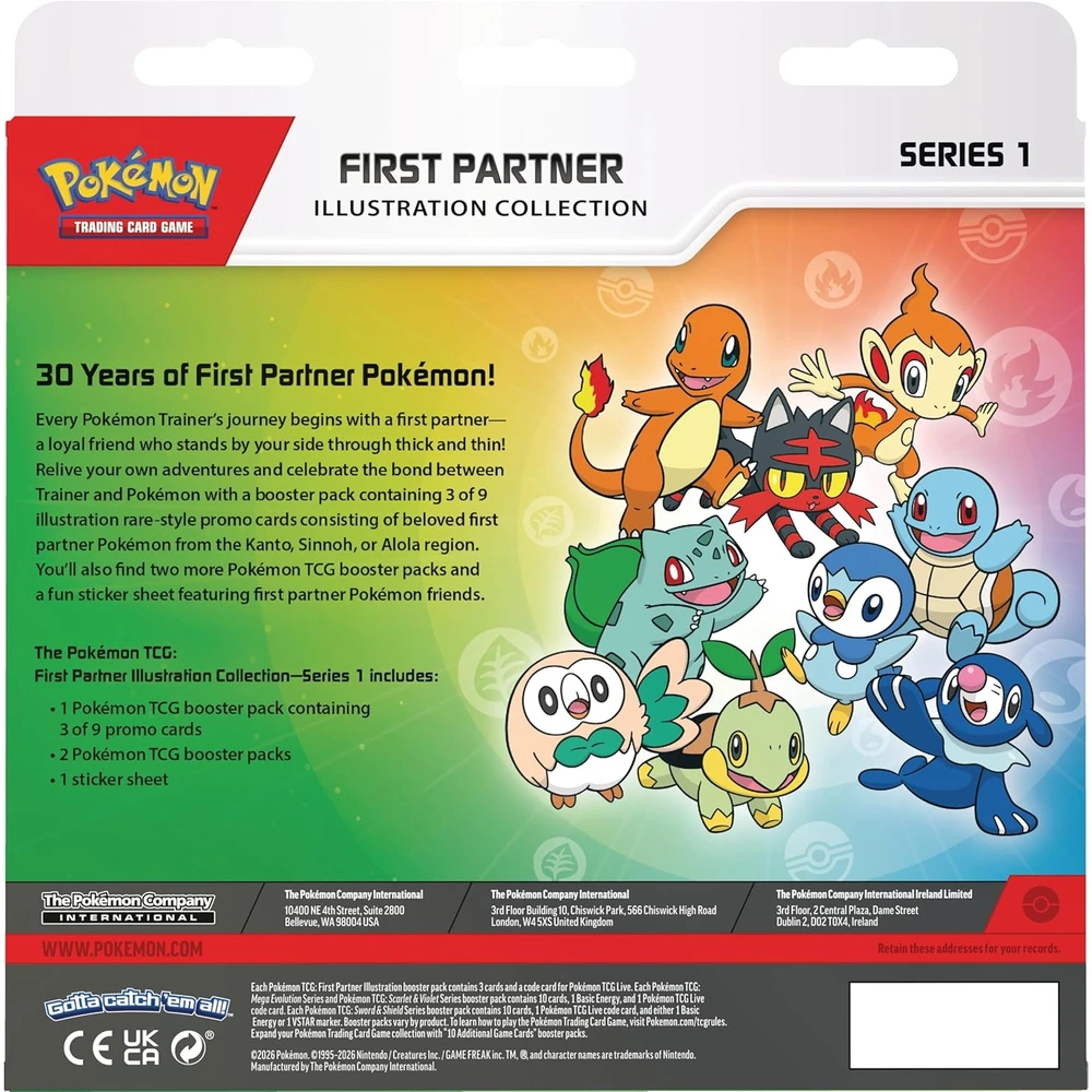 Kolekcionuojamų Kortų Žaidimas - Pokémon First Partner Iliustracijų Kolekcijos Dėžutė, 3 Promo Kortos, 2 Booster Pakuotės, Daugiaspalvė