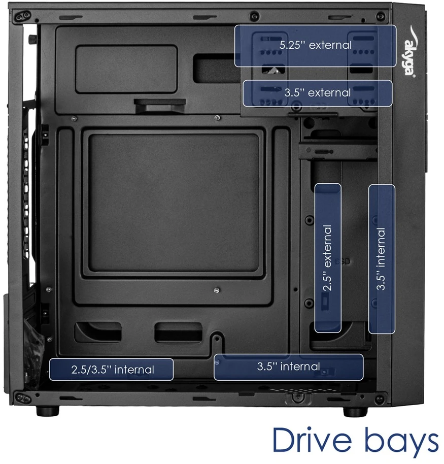 Akyga Micro ATX korpusas AK19BK USB-C + USB 3.0 + 2x USB 2.0 juodas be maitinimo bloko Micro Tower Juodas