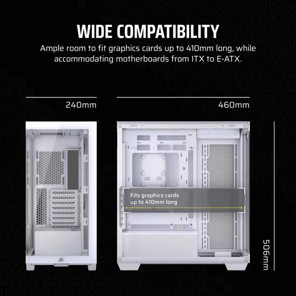 „Corsair 3500X RS-R“ kompiuterio korpusas, „Mid-Tower“, E-ATX, RGB, grūdintas stiklas · baltas