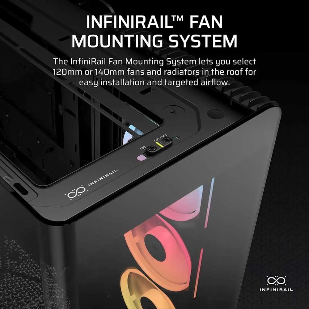 „Corsair FRAME 4500X LX-R RGB“ kompiuterio korpusas, „Mid-Tower“, E-ATX, grūdintas stiklas – Juodas