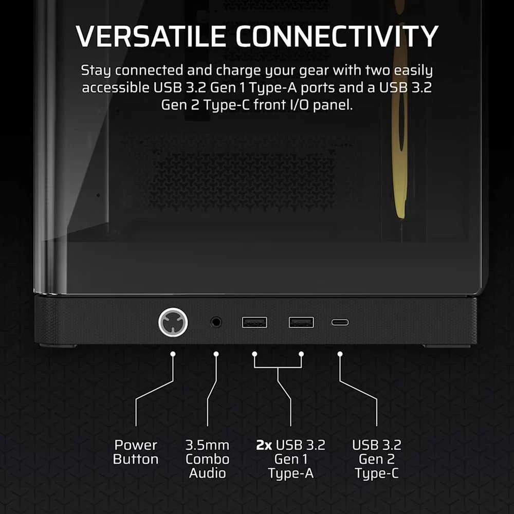 „Corsair FRAME 4500X LX-R RGB“ kompiuterio korpusas, „Mid-Tower“, E-ATX, grūdintas stiklas – Juodas