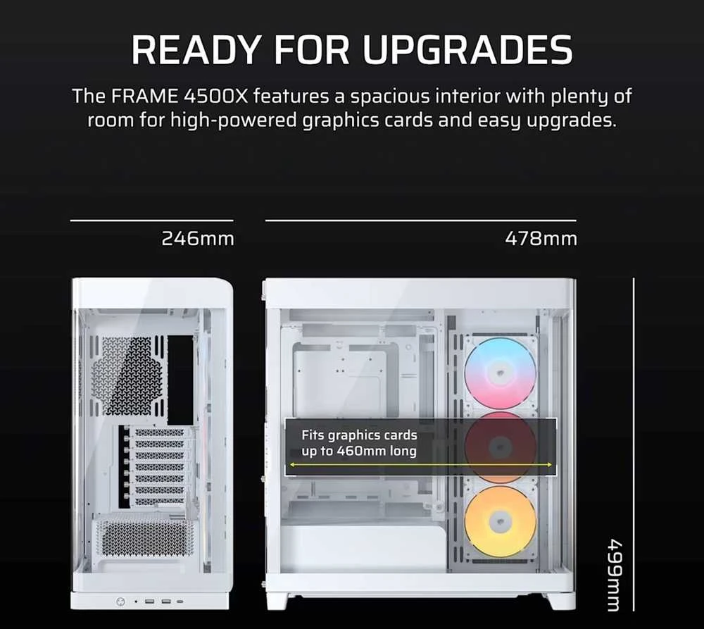 „Corsair FRAME 4500X RS-R ARGB“ korpusas, „Mid-Tower“, E-ATX, grūdintas stiklas – Baltas
