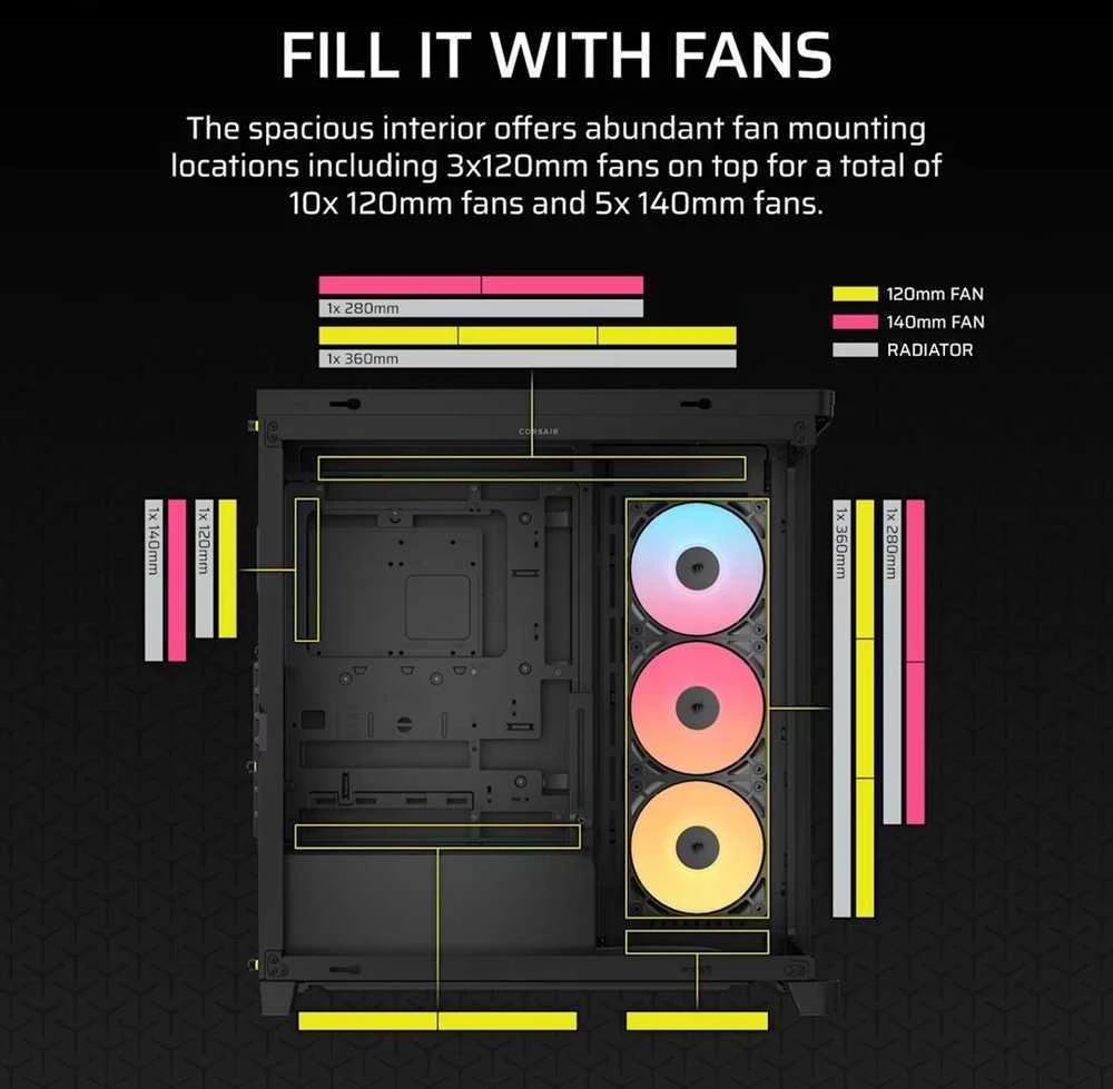 „Corsair FRAME 4500X RS-R ARGB“ kompiuterio korpusas, vidutinio dydžio bokštas, E-ATX, grūdintas stiklas – Juodas