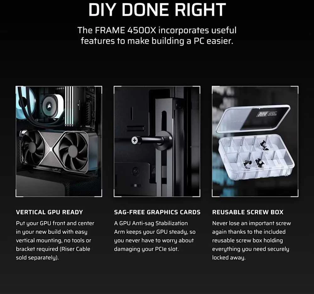 „Corsair FRAME 4500X RS-R ARGB“ kompiuterio korpusas, vidutinio dydžio bokštas, E-ATX, grūdintas stiklas – Juodas