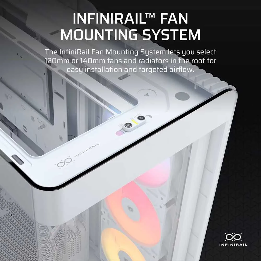 „Corsair FRAME 4500X RS-R ARGB“ korpusas, „Mid-Tower“, E-ATX, grūdintas stiklas – Baltas