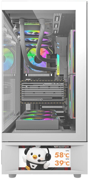 „DarkFlash DS950V“ kompiuterio korpusas su ekranu (baltas) + 6 ventiliatoriais