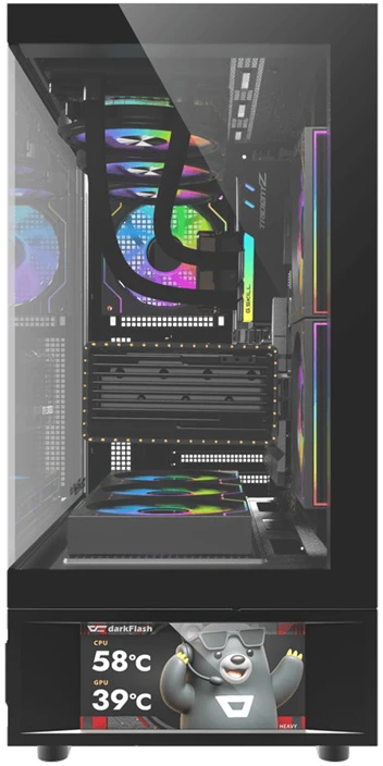 Kompiuterio korpusas - darkFlash DS950V Midi Tower ATX/ITX, 6 ventiliatoriai, IPS ekranas, juoda