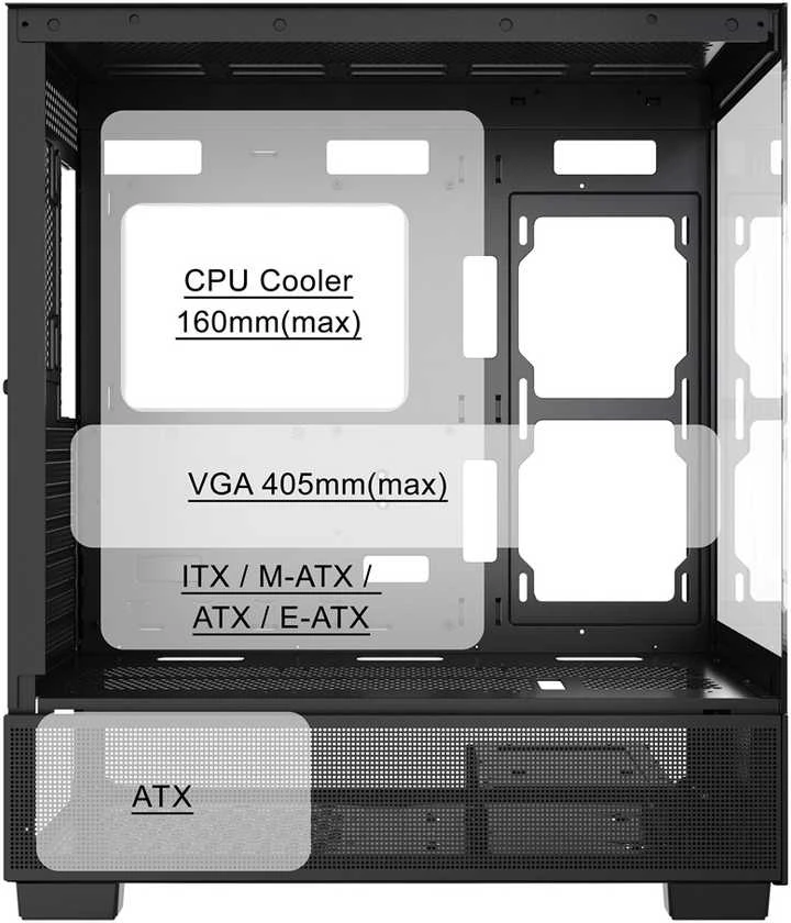 GEMBIRD žaidimų kompiuterio korpusas Fornax X550 2xUSB 3.0+ tipo C, 9x ventiliatoriai, PWM+ARGB