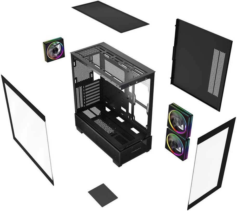 GEMBIRD žaidimų kompiuterio korpusas Fornax X550 2xUSB 3.0+ tipo C, 9x ventiliatoriai, PWM+ARGB
