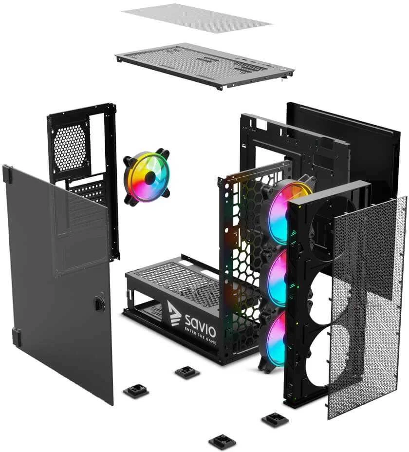 Kompiuterio korpusas Savio Raptor X1, Tempered Glass, ARGB, Black