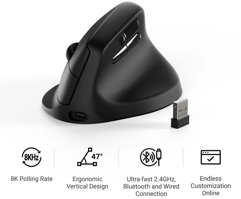 Kompiuterio Pelė - Keychron M5, 8000Hz, 30,000 DPI, USB Type-C, Juoda