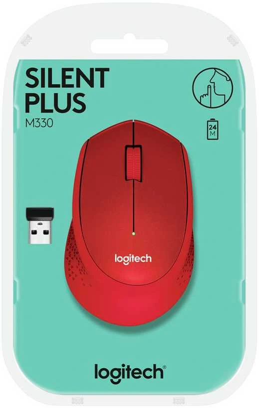 Belaidė pelė Logitech M330 Silent Plus, raudona