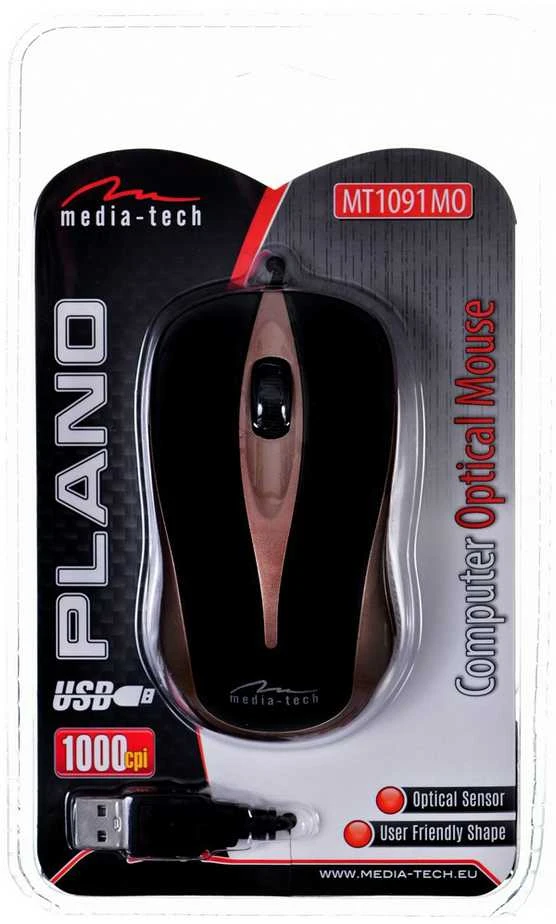 Itin ergonomiška optinė pelė Media-Tech PLANO MT1091MO, USB jungtis, 800DPI, ruda