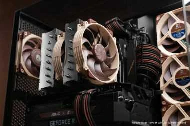 Noctua NF-A14X25R G2 ventiliatorių montavimas kompiuterio dėžėje