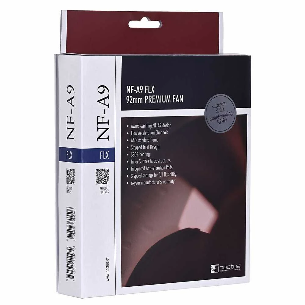 Noctua NF-A9 FLX computer cooling system Kompiuterio dėklas Fan 9.2 cm rusvai gelsvas, Brown